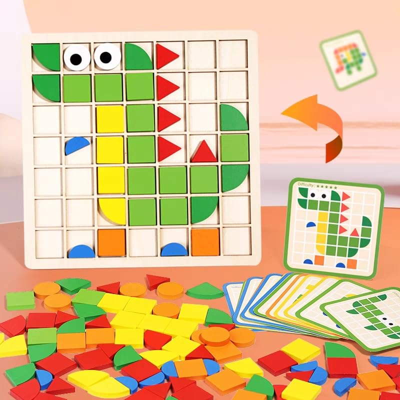 MosaicMind™ Montessori Wooden Pattern Blocks for Creative Learning