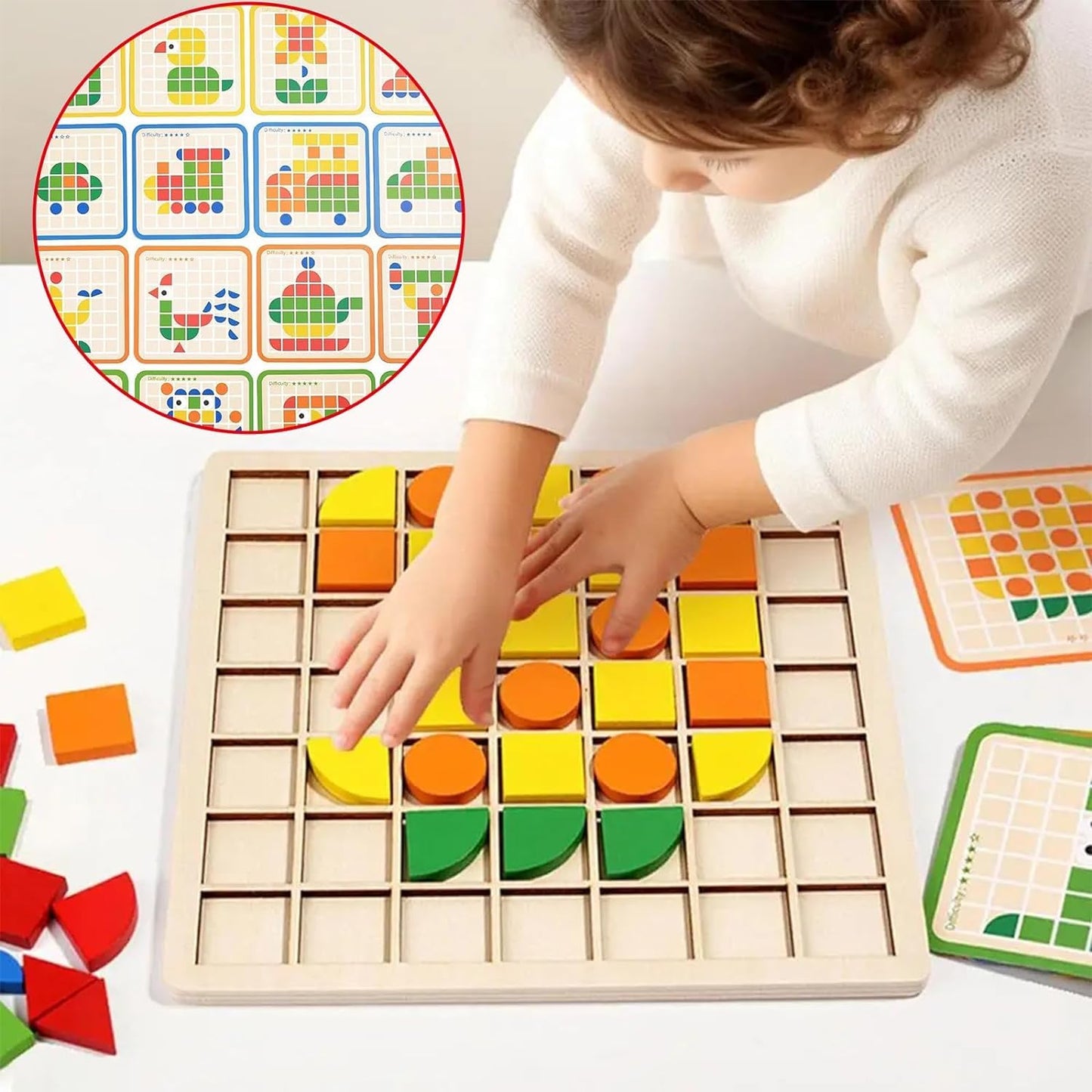 MosaicMind™ Montessori Wooden Pattern Blocks for Creative Learning