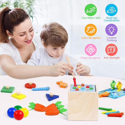 PlayCube™ 5 in 1 Montessori Activity Box with Sorting Fishing and Hammer Play