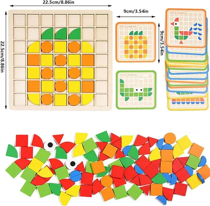 MosaicMind™ Montessori Wooden Pattern Blocks for Creative Learning