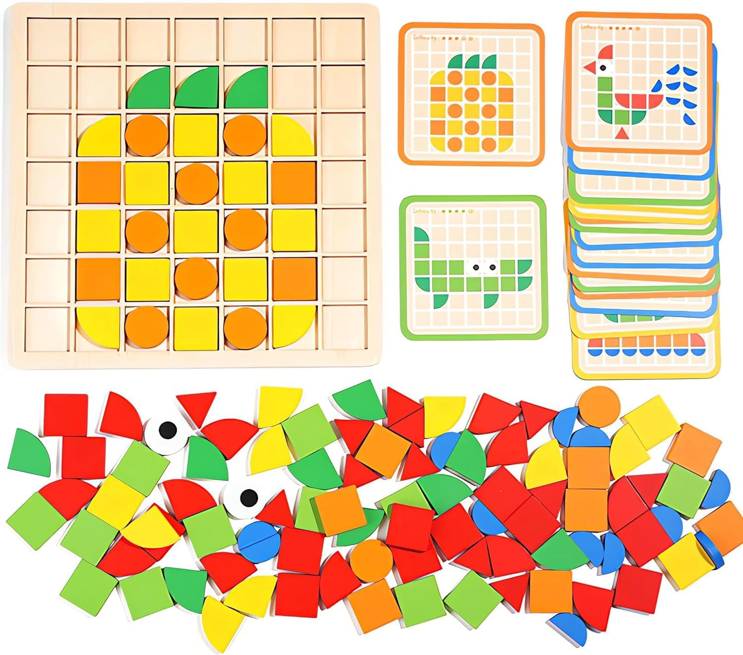 MosaicMind™ Montessori Wooden Pattern Blocks for Creative Learning