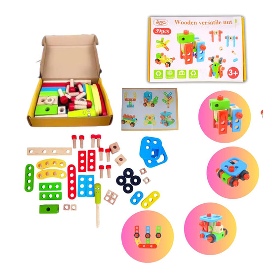 HandyFix™ 39 Piece Wooden Tool Kit for Little Builders and Creators