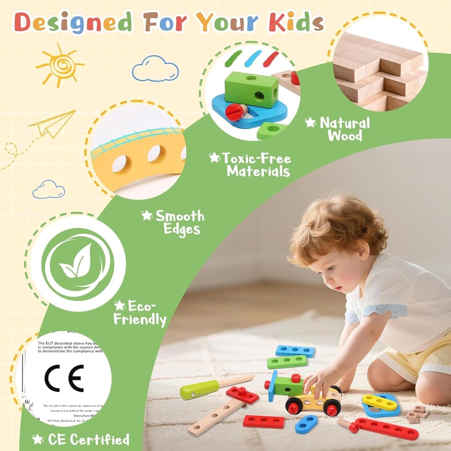 HandyFix™ 39 Piece Wooden Tool Kit for Little Builders and Creators