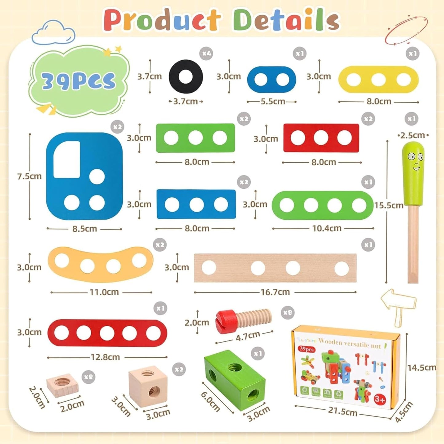 HandyFix™ 39 Piece Wooden Tool Kit for Little Builders and Creators