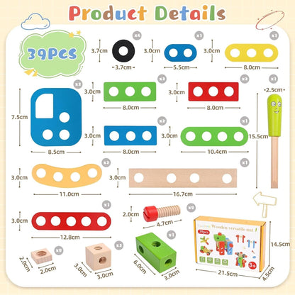 HandyFix™ 39 Piece Wooden Tool Kit for Little Builders and Creators