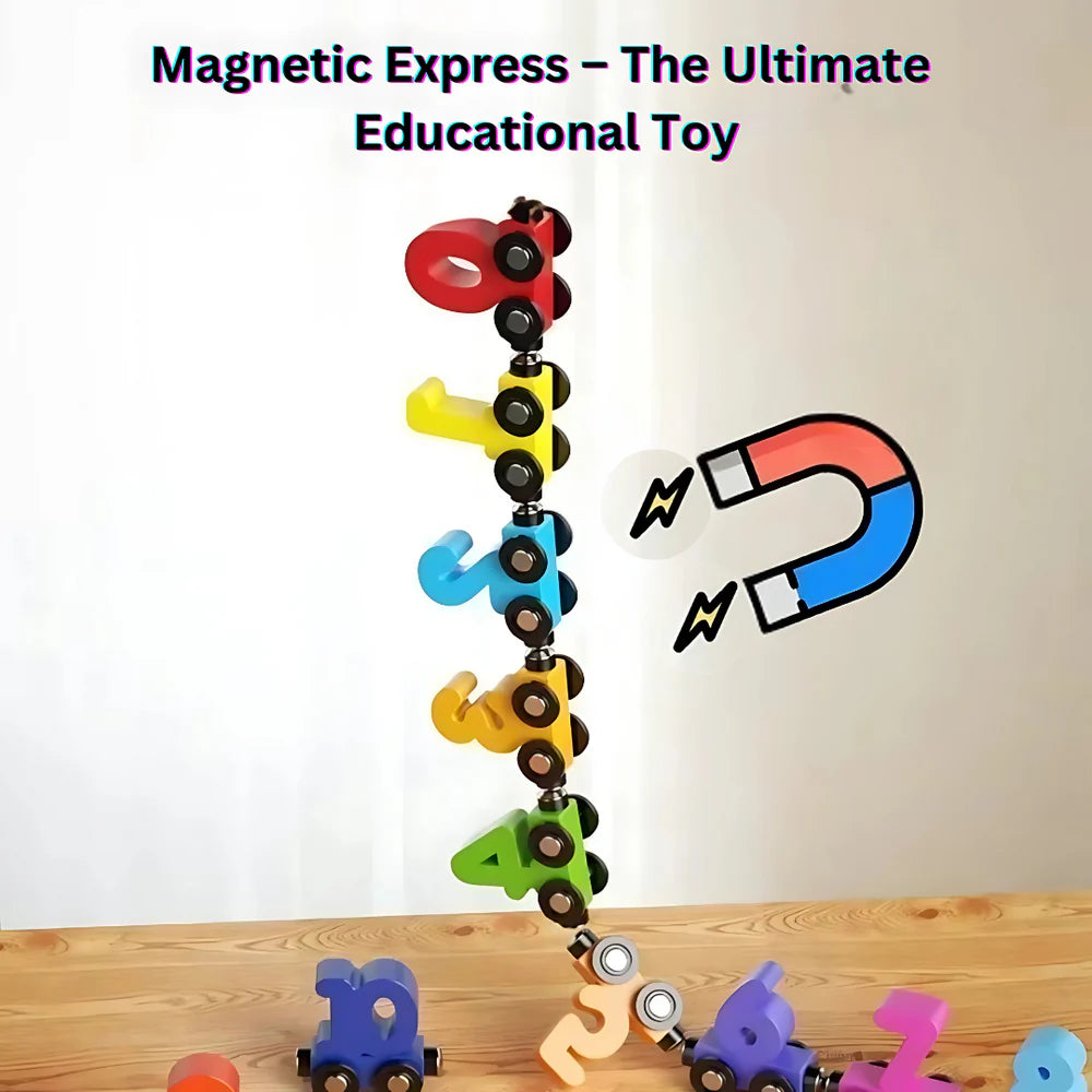 NumiTrain™ Magnetic Wooden Number Train Set for Counting and Sequencing