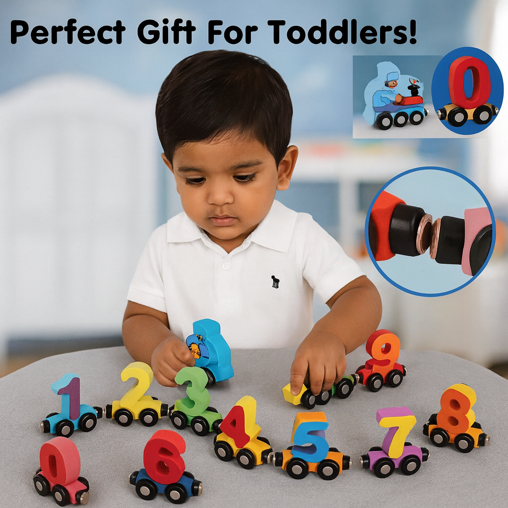 NumiTrain™ Magnetic Wooden Number Train Set for Counting and Sequencing