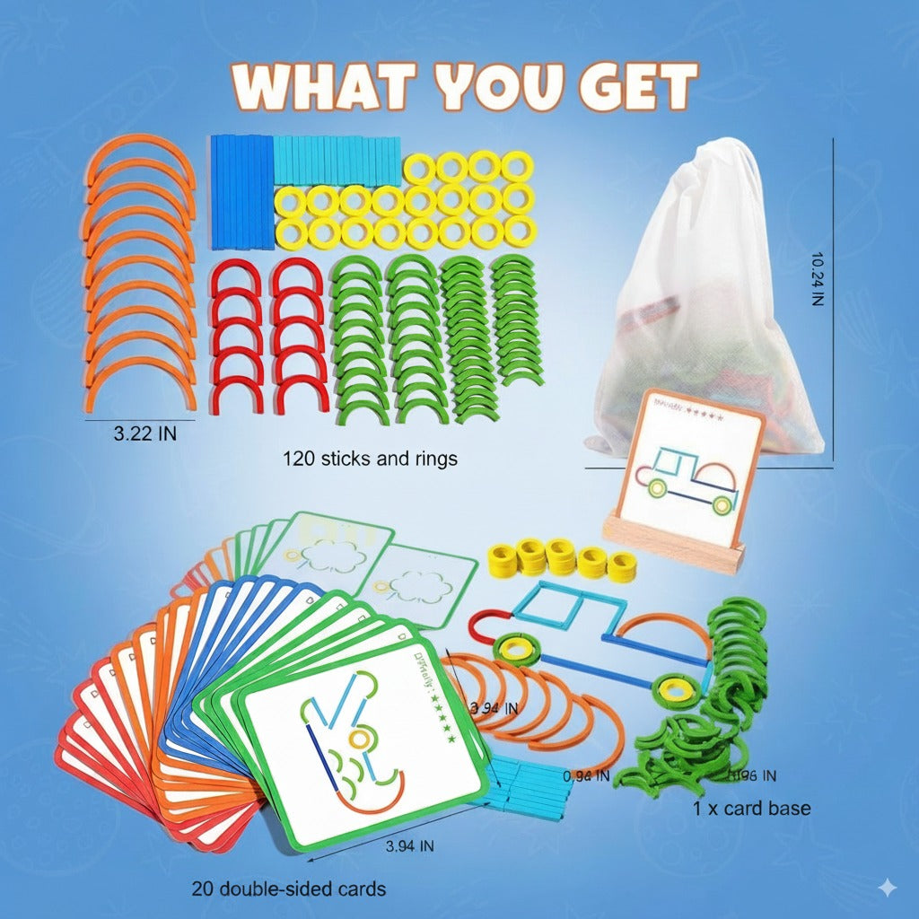 BuildWise™ Montessori Sticks and Rings Puzzle Set for Creative Problem Solving