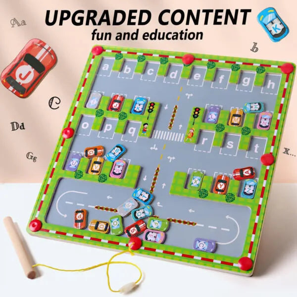 Letter Garage Maze™ Magnetic Letter Parking Maze Board for Early Literacy