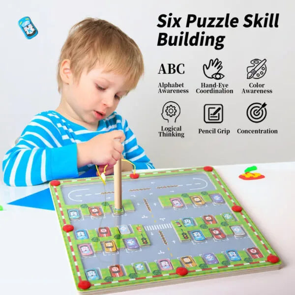 Letter Garage Maze™ Magnetic Letter Parking Maze Board for Early Literacy