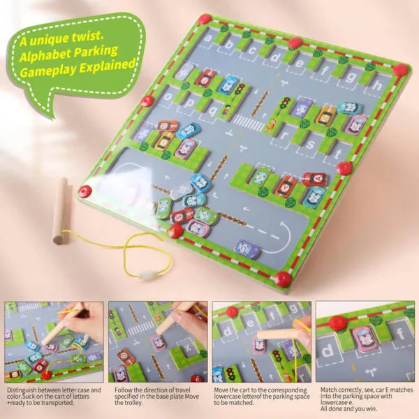 Letter Garage Maze™ Magnetic Letter Parking Maze Board for Early Literacy