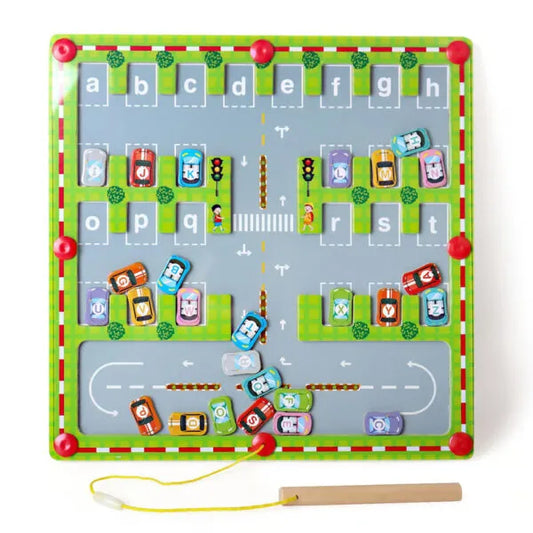 Letter Garage Maze™ Magnetic Letter Parking Maze Board for Early Literacy