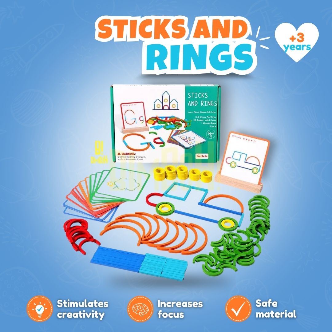 BuildWise™ Montessori Sticks and Rings Puzzle Set for Creative Problem Solving