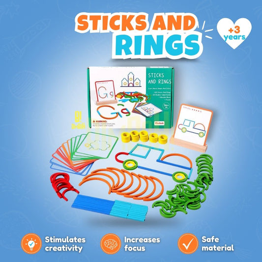 BuildWise™ Montessori Sticks and Rings Puzzle Set for Creative Problem Solving