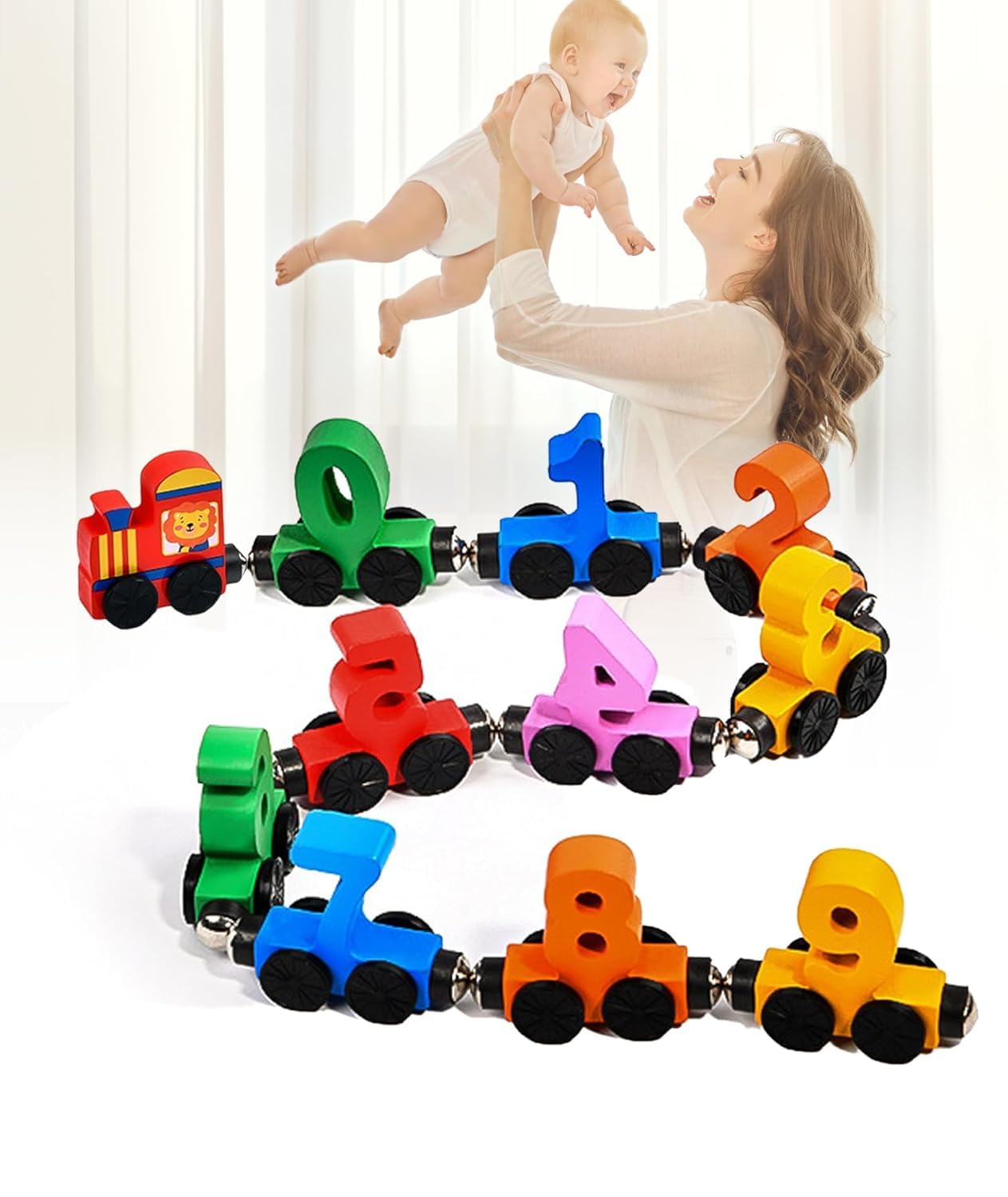 NumiTrain™ Magnetic Wooden Number Train Set for Counting and Sequencing