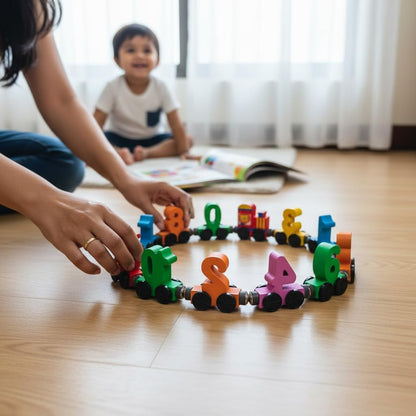 NumiTrain™ Magnetic Wooden Number Train Set for Counting and Sequencing