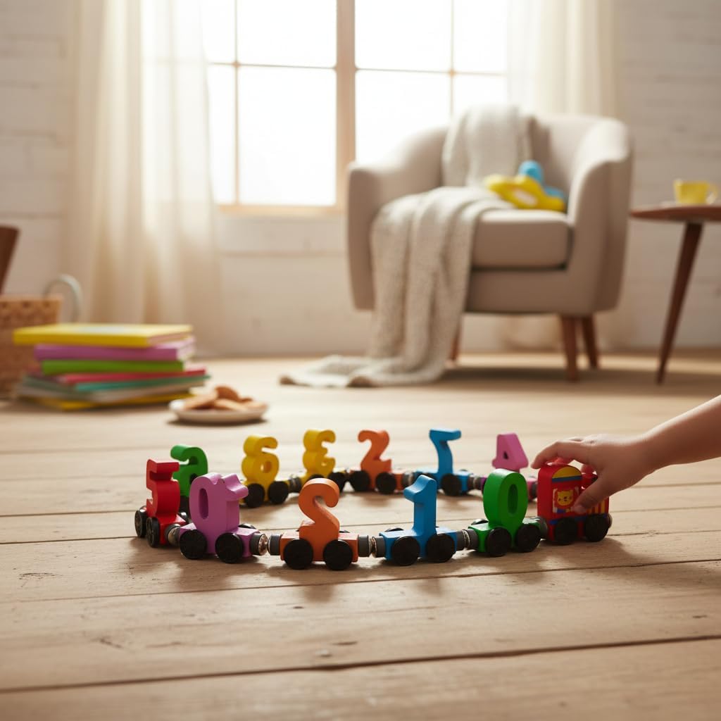 NumiTrain™ Magnetic Wooden Number Train Set for Counting and Sequencing