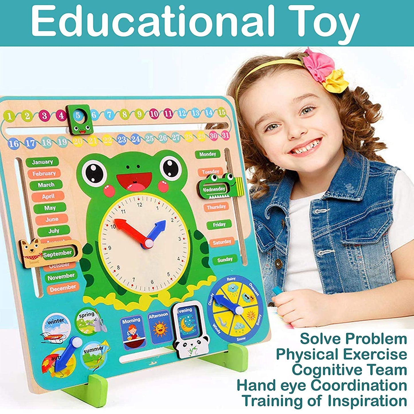 FroggyTime™ Montessori Time Date and Weather Learning Board