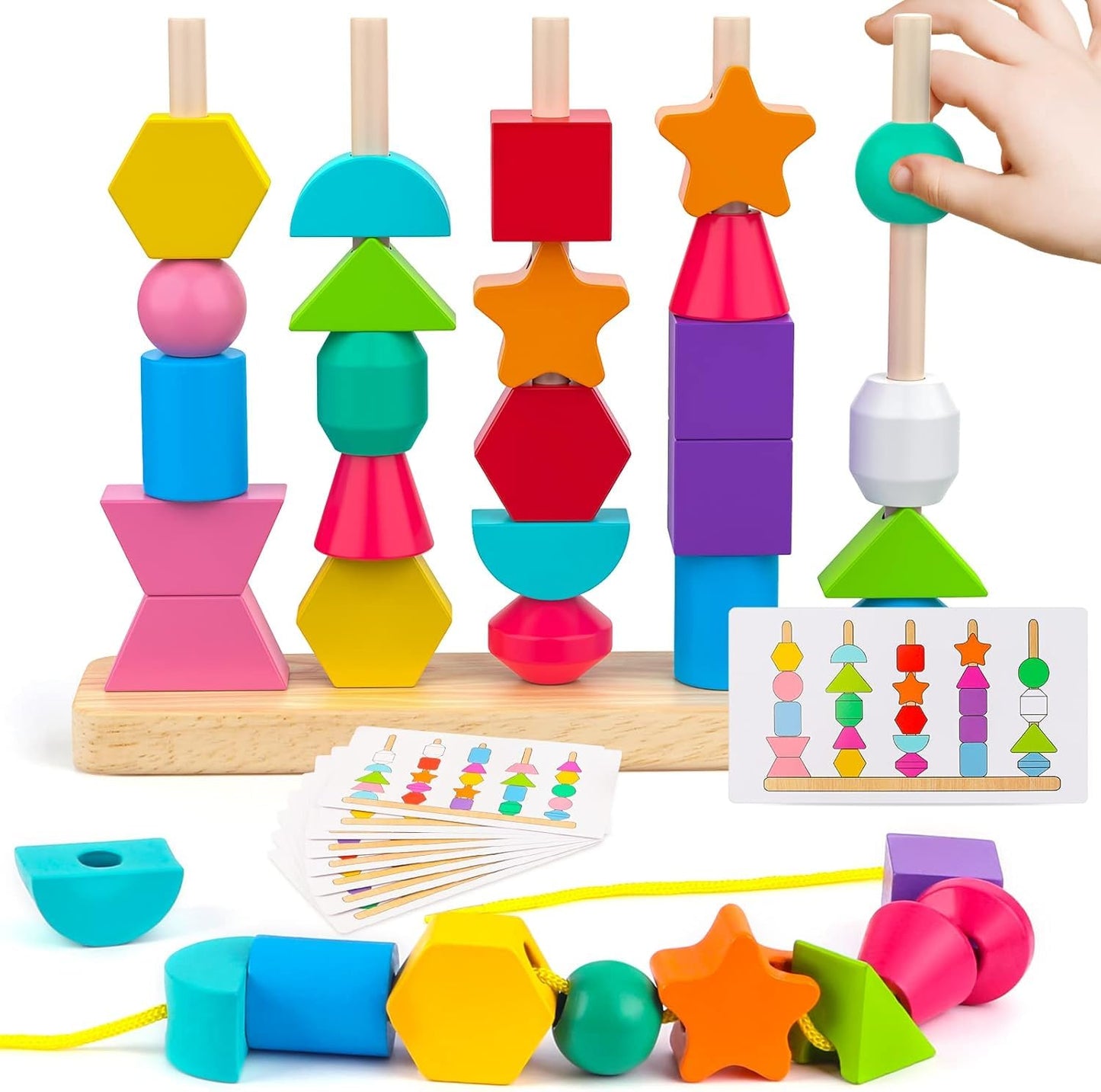 BeadBuilder™ 2 in 1 Montessori Stacking and Threading Set for Skill Building