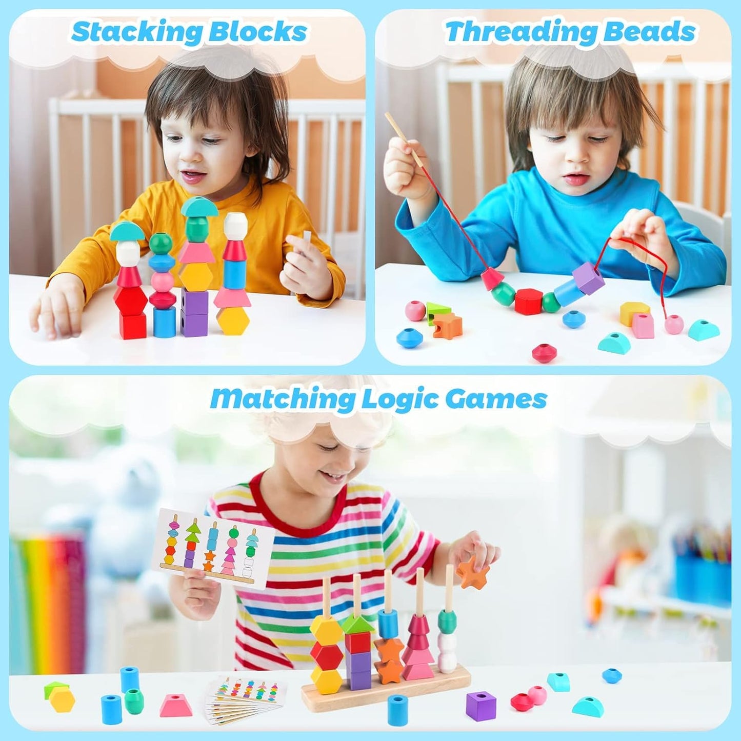 BeadBuilder™ 2 in 1 Montessori Stacking and Threading Set for Skill Building