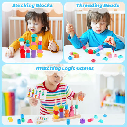 BeadBuilder™ 2 in 1 Montessori Stacking and Threading Set for Skill Building