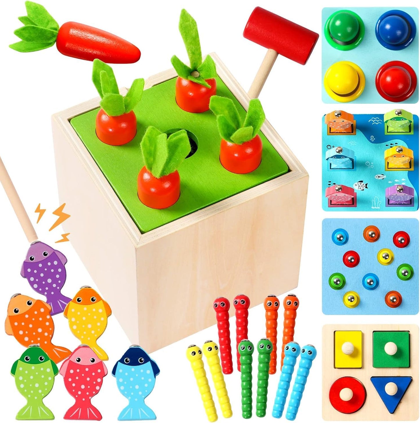 PlayCube™ 5 in 1 Montessori Activity Box with Sorting Fishing and Hammer Play