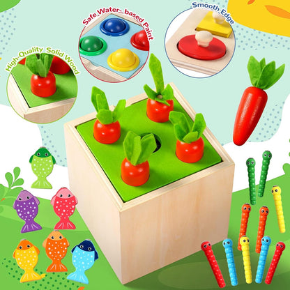 PlayCube™ 5 in 1 Montessori Activity Box with Sorting Fishing and Hammer Play