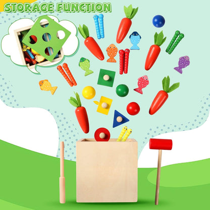 PlayCube™ 5 in 1 Montessori Activity Box with Sorting Fishing and Hammer Play