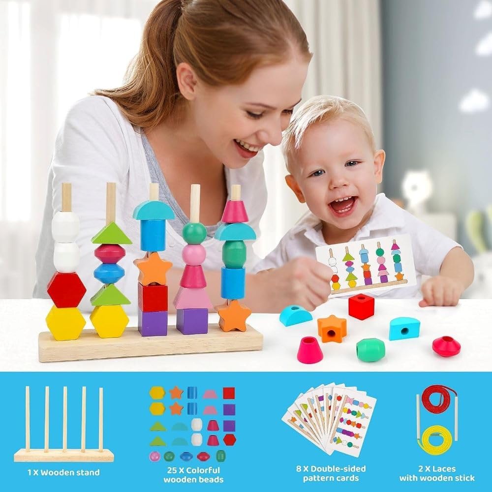 BeadBuilder™ 2 in 1 Montessori Stacking and Threading Set for Skill Building