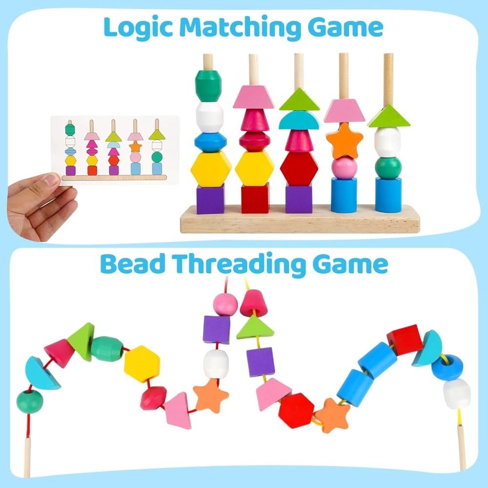 BeadBuilder™ 2 in 1 Montessori Stacking and Threading Set for Skill Building
